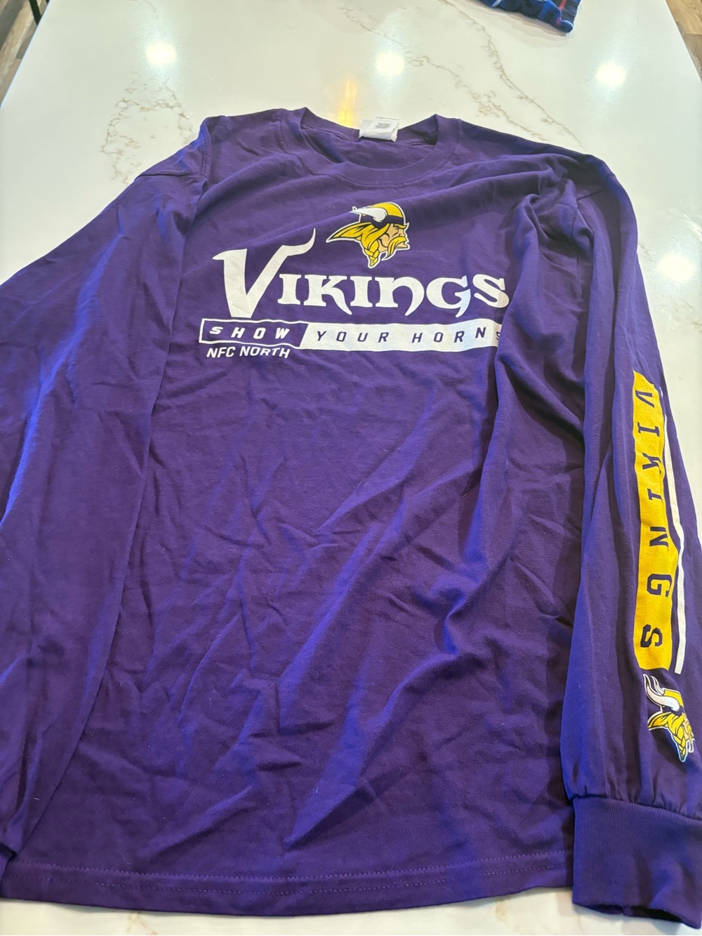 NFL Purple Minnesota Vikings Long Sleeve Tee with Yellow & White Logo